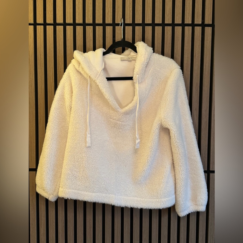 LOFT Plush Sherpa Hooded Pullover in Cream